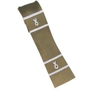 Reveling Silk Square Tie Mens Olive Green Gold‎ Striped Logo Skinny VTG